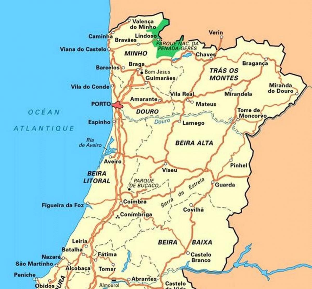 карта севера Португалии